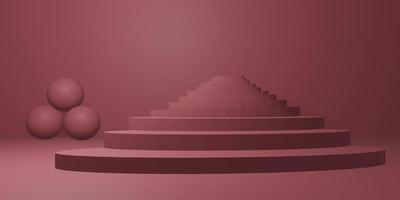 escaleras arriba y composición abstracta de 3 bolas 3d, ambiente romántico con color rosa pastel bajo foto