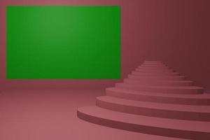 escalera y clave de croma verde en el fondo, afiche de cine 3d renderizado foto