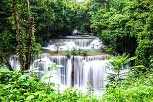 cascada en montaña y árbol verde con poca agua y foto