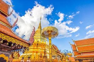 Golden Pagoda and Blue sky Wat Phra That Doi Suthep, an important tourist attraction in Chiang Mai
