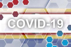 Swaziland flag and futuristic digital abstract composition with Covid-19 inscription. Coronavirus outbreak concept photo