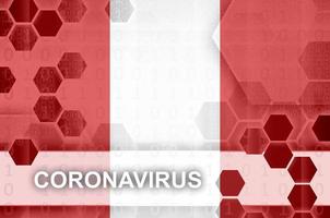 Peru flag and futuristic digital abstract composition with Coronavirus inscription. Covid-19 outbreak concept photo