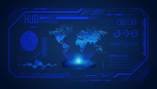 Modern World Map Holographic Projector on Technology Background vector