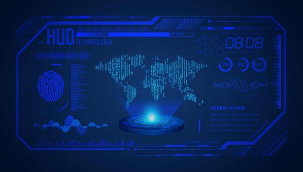 Modern World Map Holographic Projector on Technology Background vector