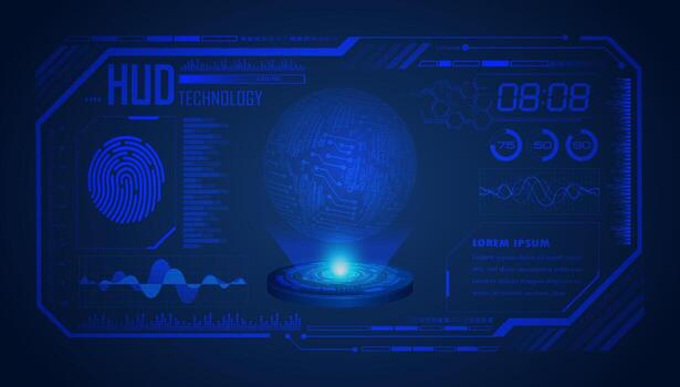 Modern World Map Holographic Projector on Technology Background vector