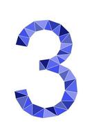 Blue number 3 polygon style isolated on white background. Learning numbers, serial number, price, place vector