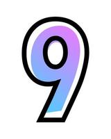 Vector number 9 with blue-purple gradient color and black outline