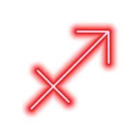 Red neon zodiac sign Sagittarius on white. Predictions, astrology, horoscope. vector