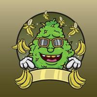 Banana Flavor with Weed Mascot Cartoon. Weed Design For Logo, Label and Packaging Product. vector