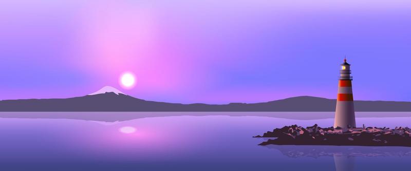 Lighthouse on the island background illustration, vector