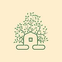 Tree and house fenced logo design concept vector