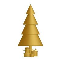 Árbol de Navidad de oro con cajas de regalo aislado sobre fondo blanco. vector