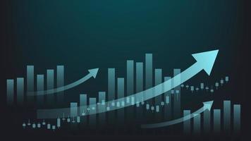 finance and business background. bar chart and candlestick chart show stock market trading price with uptrend arrow vector