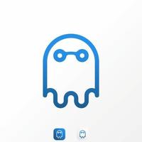 Fantasma divertido simple pero único en línea con tecnología o señal de red imagen icono gráfico diseño de logotipo concepto abstracto vector stock. se puede utilizar como símbolo relacionado con la computadora o el hacker