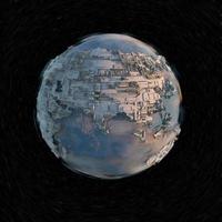 Megalopolis aerial view 3d render image in space on dark background. photo