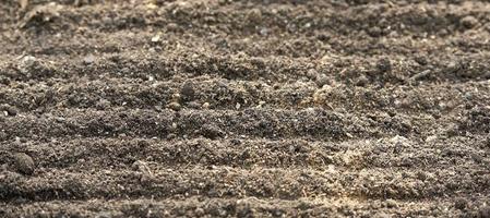 Soil prepared for planting in the spring close-up. Background in blur. photo