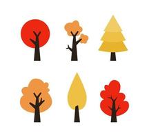 conjunto de árboles en la temporada de otoño, amarillo, naranja, rojo, arce, pino, para decoración de otoño o otoño y elementos de diseño, ilustración de estilo lindo vector