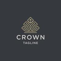 Luxury crown logo with line art style design template flat vector