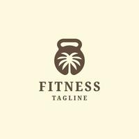 Kettlebell fitness symbol with palm tree shape logo icon design template flat vector