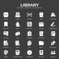 paquete de iconos de biblioteca con estilo de color negro vector