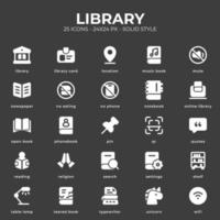 paquete de iconos de biblioteca con estilo de color negro vector