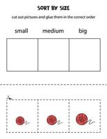 Sort pictures by size. Educational worksheet for kids. vector