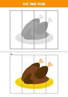 Cut and glue game for kids. Baked turkey. vector
