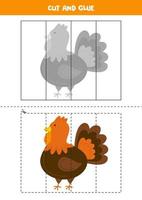 Cut and glue game for kids. Cute turkey. vector