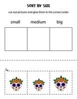 Sort pictures by size. Educational worksheet for kids. vector