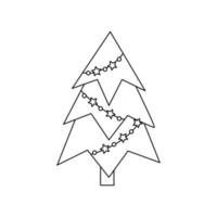 Vector illustration of cartoon Christmas tree on white background.