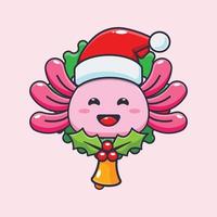 Cute axolotl in christmas day. Cute christmas cartoon illustration. vector