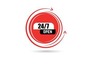 Open 24 7 open vector on red cycle and arrow icon