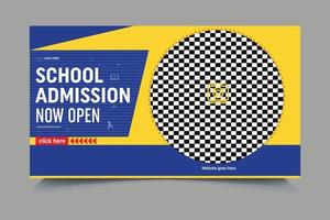 Editable kids School education admission  thumbnail,  video thumbnail template and web banner design for creative social media cover post design vector