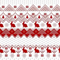 Xmas rabbits with ornament. Red and white Happy New Year background. vector