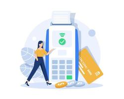 Characters paying with credit card, Cash and electronic payments concept vector