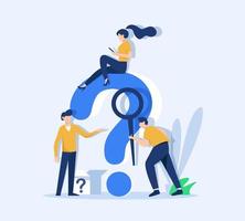 Q and A or FAQ concept with tiny people character, big question mark, frequently asked questions vector