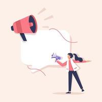 People use Big Loudspeaker to Communicate with Audience. PR Agency Team work on Social Media Promotion. Public Relation, Digital Marketing and Media Concept. Flat Isometric Vector Illustration