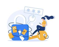 Secure access with privacy data security and protection tiny person concept. Confidential file accessibility and cloud usage for identity hiding vector