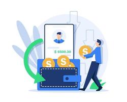 Online money transfer, mobile payments vector illustration concept with smartphone and wallet , can use for landing page, template, ui, web, mobile app, poster, banner, flyer