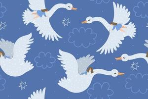 Seamless pattern with swans and girls. Vector graphics.