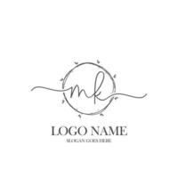 Initial MK beauty monogram and elegant logo design, handwriting logo of initial signature, wedding, fashion, floral and botanical with creative template. vector