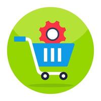 Shopping cart with gear, icon of commerce management vector