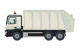 Garbage truck icon in flat style isolated on white background. Vehicle for eco waste collection. Vector illustration.