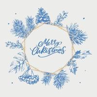 Christmas frame tree gold background. New year Festive background. Abstract floral background. Decorative border. vector