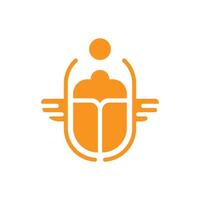 eps10 orange vector Egyptian scarab beetle solid art icon isolated on white background. Winged scarab and sun symbol in a simple flat trendy modern style for your website design, logo, and mobile app