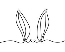 Easter bunny in one line. Rabbit ears are a continuous line. Bunny Minimalist Contour Illustration for spring design. Editable stroke. Vector outline background.