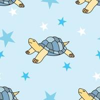 children's vector blue pattern for boys, turtle and stars.