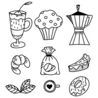 set of doodle elements tea and coffee. vector stickers on a white background.