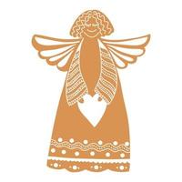 vector Christmas gingerbread in the form of an angel with a heart on a white background.