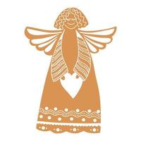 vector Christmas gingerbread in the form of an angel with a heart on a white background.